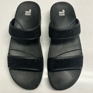 Fila Sport Black Glittered Two-Strap Slip-On Platform Sandals- 8M